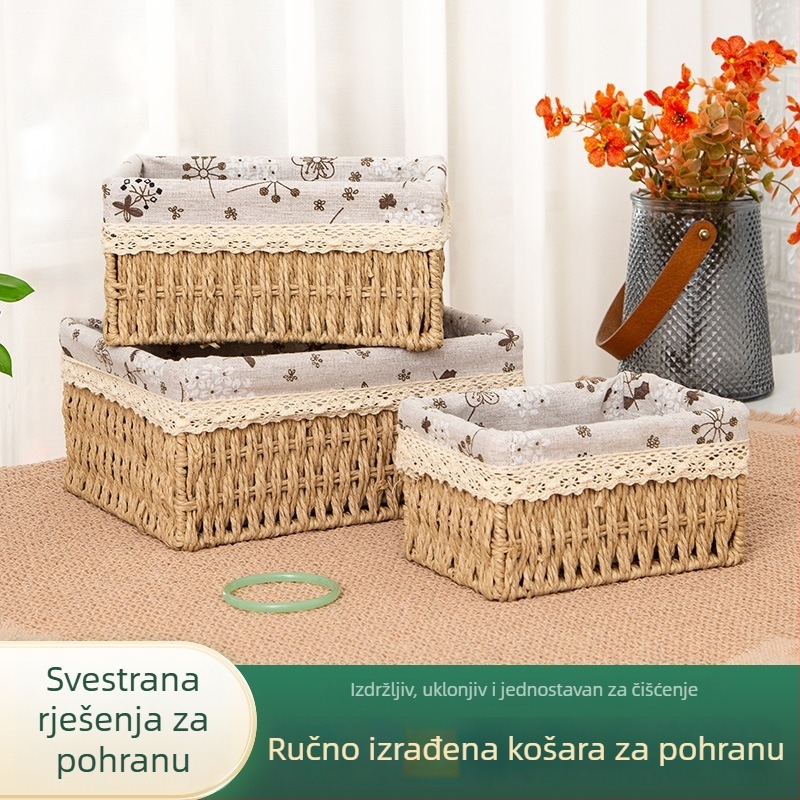 Košara za pohranu od imitacije ratana za radni stol ili stol za kavu, velika kapaciteta, ručni rad, za ključeve, kozmetiku, grickalice i sitnice