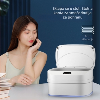 Pametan sklopivi koš za otpad s indukcijskim otvaranjem, kapacitet 13–17 L, za dnevni boravak, spavaću sobu i kuhinju