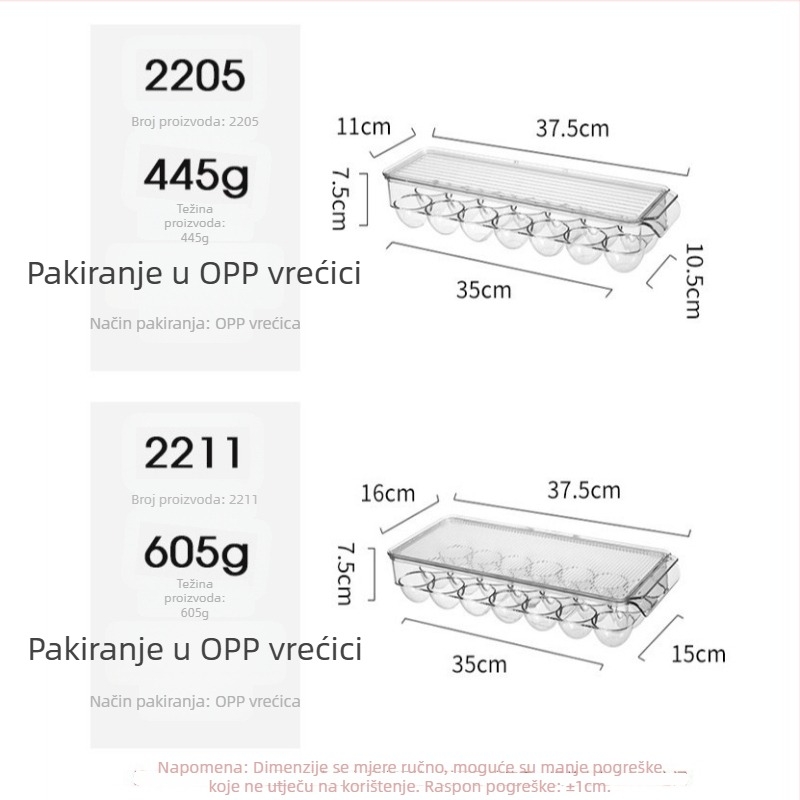 Prozirna kutija za jaja za hladnjak s poklopcem, skladišna kutija pravokutnog oblika