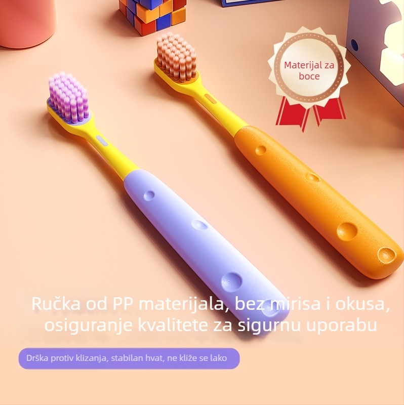 Dječja četkica za zube s dizajnom sira, paket od 2 komada, spiralna ručka s protivkliznim dizajnom, mekana vlakna, za djecu 6–12 godina
