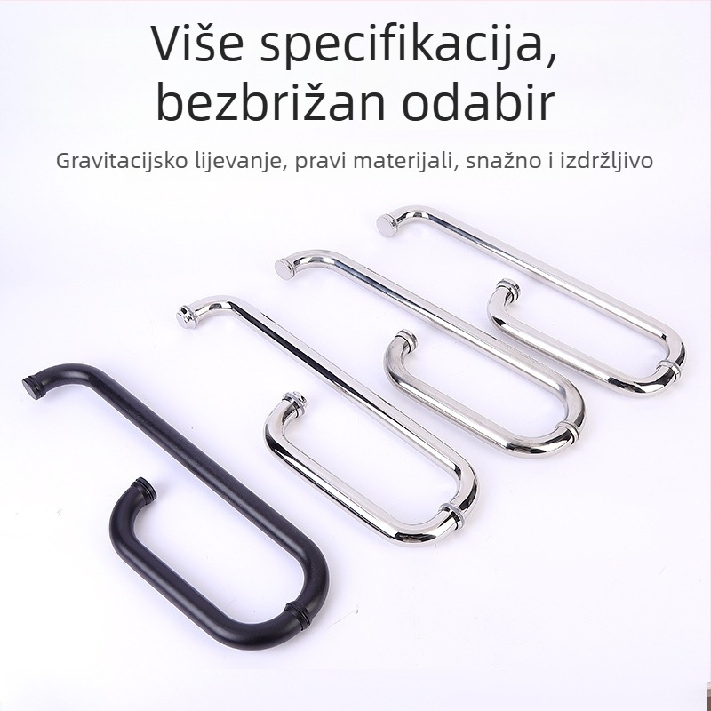 Ručka za staklena vrata kupaonice, od nehrđajućeg čelika, L-oblik dvostruki zavoj, moderan minimalistički stil