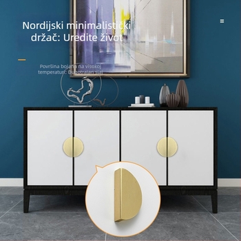 Polukružna ručka od aluminijske legure, brušena zlatna završnica, europski stil, moderni minimalistički kupaonski ormar vrata, 64 otvora