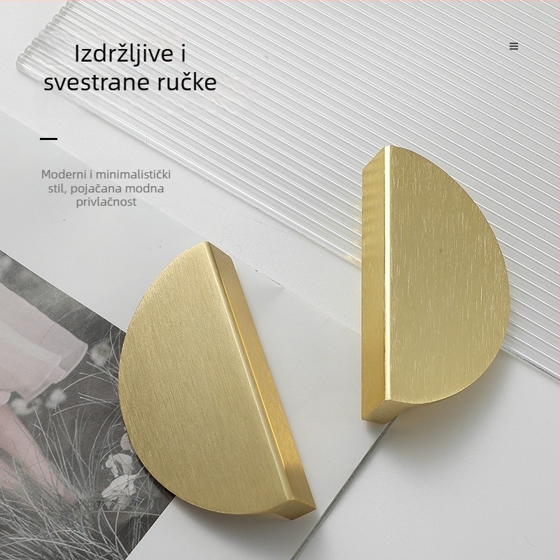 Polukružna ručka od aluminijske legure, brušena zlatna završnica, europski stil, moderni minimalistički kupaonski ormar vrata, 64 otvora
