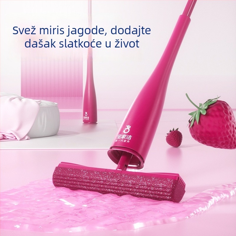 Baojiajie Mop sa sponge s mirisom jagode – poklon set za kućnu upotrebu, suho i mokro dvostruka upotreba, mop bez dodirivanja rukama, pamuk komplet za čišćenje podova