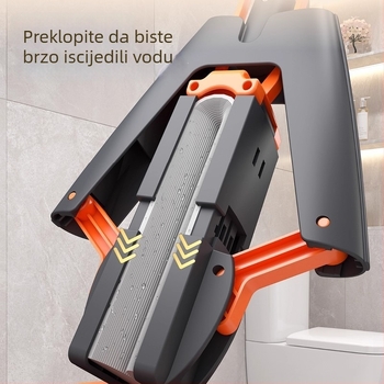 Ploški mop s pamučnom krpom, nehrđajući čelični držak, zamjenjiva krpa, prilagodljiva duljina 120–140 cm, za drvene podove