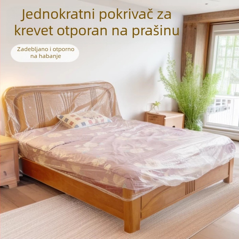 Jednokratna plastična zaštitna navlaka za krevet velike veličine, s vezicom, zaštita od prašine za kauč i namještaj, dom i dječji krevetić