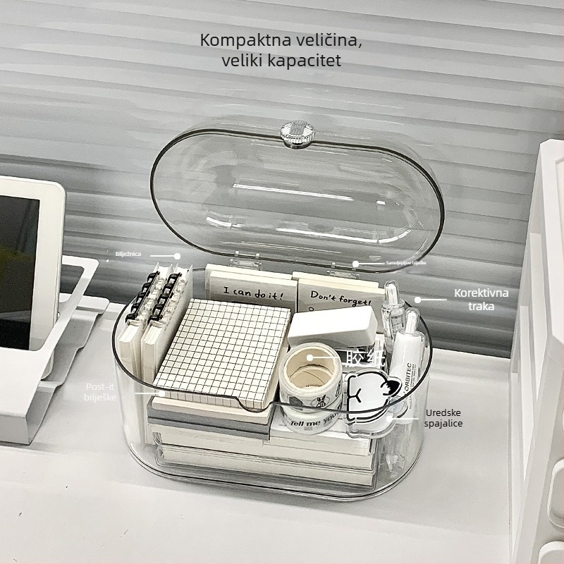 Prozirna stolna kutija za pohranu uredskih potrepština, kozmetike, njezi kože, maskama i lakom za nokte