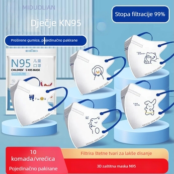 KN95 dječja jednokratna 3D maska s trakama za uši, slatkog crtani dizajna, individualno pakirana, zaštita od prašine.