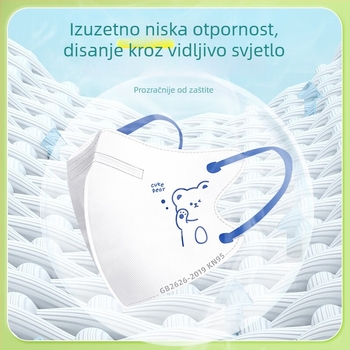 KN95 dječja jednokratna 3D maska s trakama za uši, slatkog crtani dizajna, individualno pakirana, zaštita od prašine.