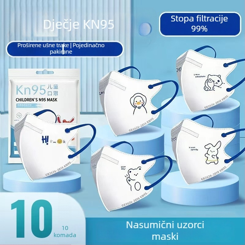 KN95 dječja jednokratna 3D maska s trakama za uši, slatkog crtani dizajna, individualno pakirana, zaštita od prašine.