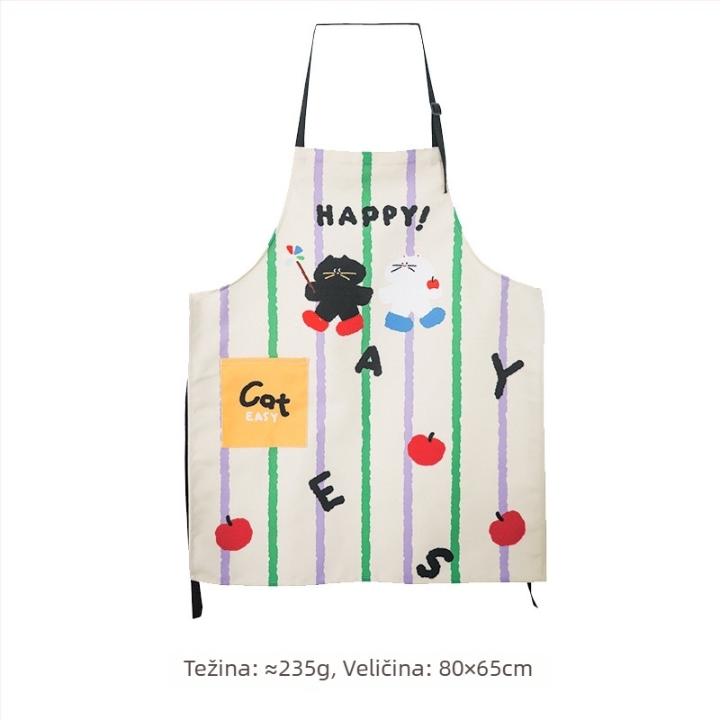 Regulirana pregača s džepom, crtani motiv mačke, za žene, kućna kuhinja, otporna na masnoće, periva, svjež dizajn