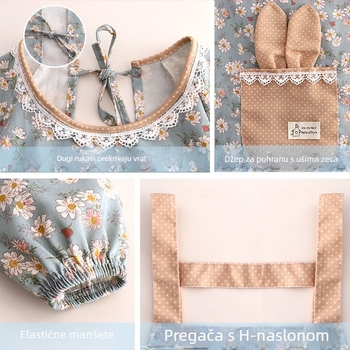 Platnena zastera s dugim rukavima za žene, princezanski stil, prozračna i otporna na mrlje, kuhinja i catering radna odjeća