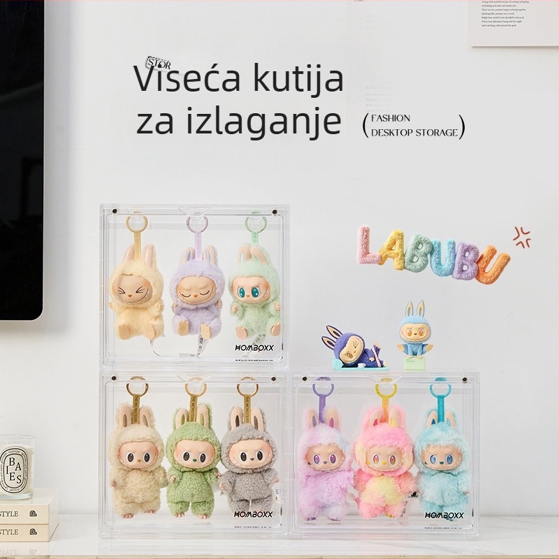 Labubu kutija za odlaganje privjesaka – prozirna izložbena kutija za plišane lutkice, može se slagati