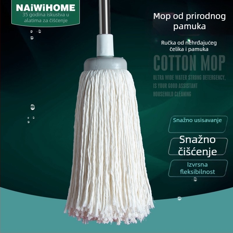 Kućni podni mop s mikrovlaknama, netkani materijal, pamuk vlakno i nehrđajuća čelična šipka, okretni mop
