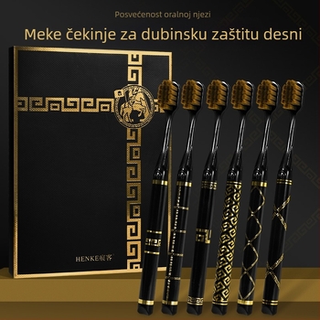 6-dijelni poklon set četkica za zube za odrasle, ultra-fine i srednje vlakna, široka glava, zlatna drška