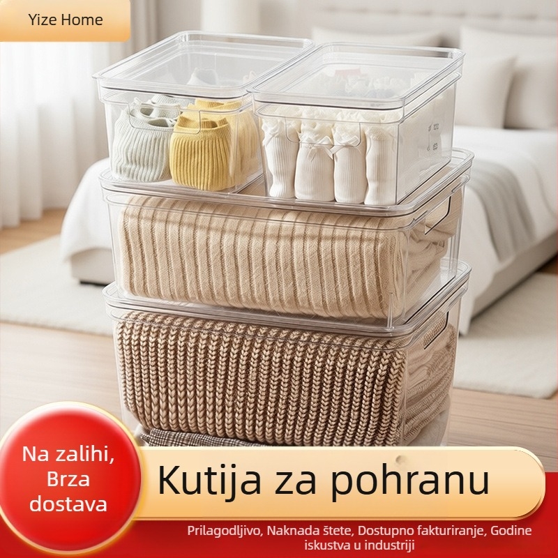 Prozirni set od 4 kutije za pohranu s poklopcima, otporan na prašinu, za učenike, za pohranu maski za lice, boca, limenki, odjeće i drugih stvari