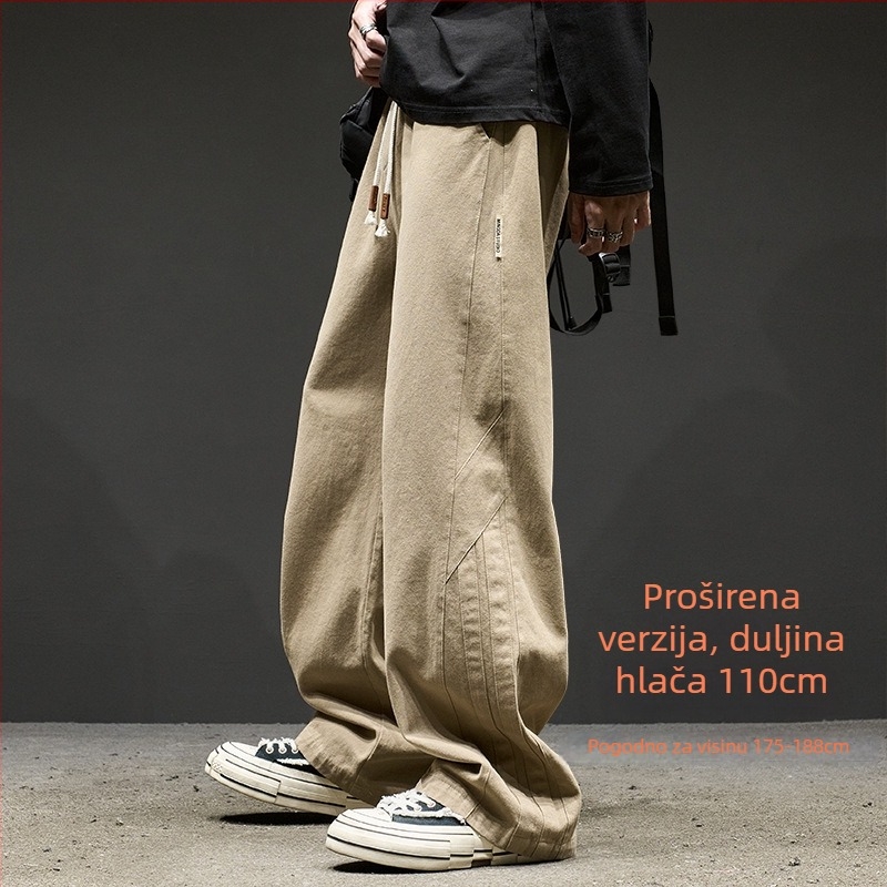 Jesenske dugačke casual hlače za visoke muškarce, široke nogavice, 100% pamuk