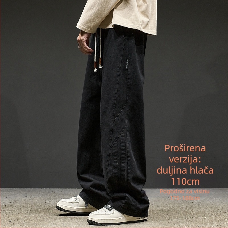 Jesenske dugačke casual hlače za visoke muškarce, široke nogavice, 100% pamuk