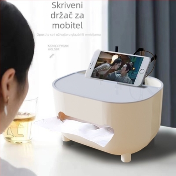 Kutija za maramice s poklopom i pretincem, plastična, u stilu laganog luksuza – pogodna za dnevni boravak i stol za kavu