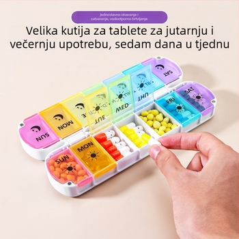 Prijenosna dvoredna kutija za tablete, 14 pretinaca, šarene boje, tjedni organizator lijekova
