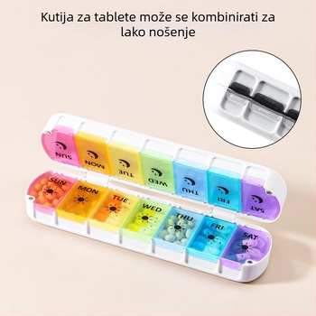 Prijenosna dvoredna kutija za tablete, 14 pretinaca, šarene boje, tjedni organizator lijekova
