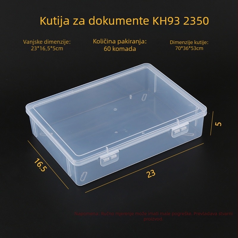 Prozirna plastična kutija pravokutnog oblika s poklopcem za alat, dijelove i uredske potrepštine