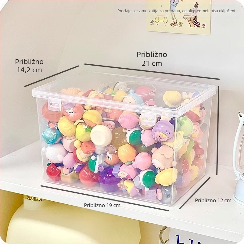 Prozirna kutija za prikaz i skladištenje figurica, minimalistička stolna kutija za pohranu, kapacitet 2 L, set od 45 komada.