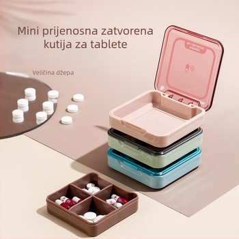 Prijenosna mini kutija za lijekove sa pretincima, zatvorena i otporna na vlagu, kvadratna putna kutija za lijekove