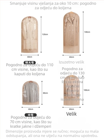 Zaštitna navlaka za odjeću protiv prašine, prozirna vreća za vješanje za duge kapute, jakne i džempere