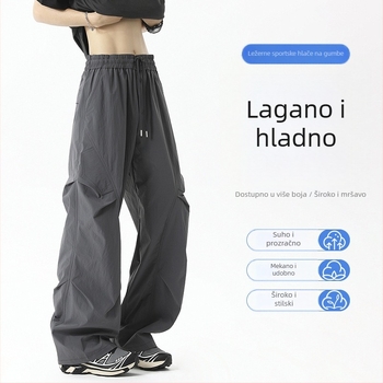 Muške casual hlače u stilu padobranca, ljetne tanke, brzo-sušeće, širokog kroja, elastična struka, sportske hlače