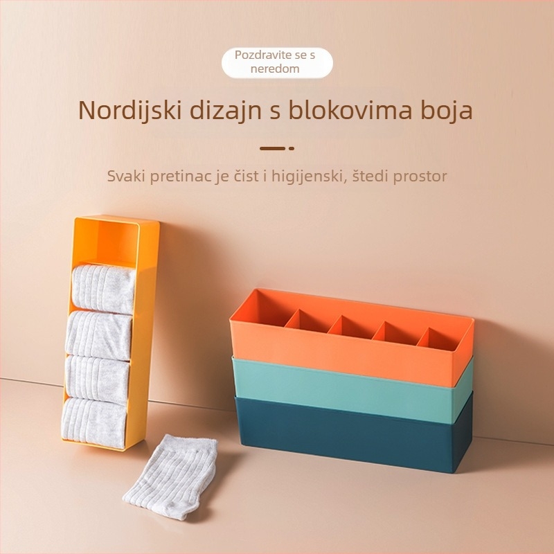 Plastična kutija za pohranu s pregradama za čarape i donje rublje, pogodna za spavaću sobu ili dom učenika, stolni organizator