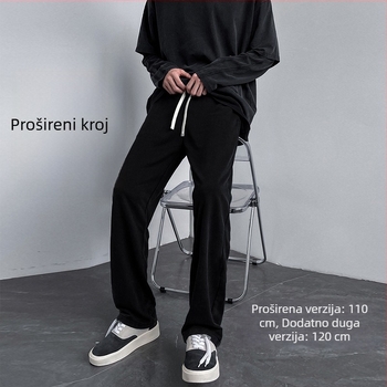 Hlače za visoke muškarce, jesen-zima, ravni kroj 190, s fleece podstavom i padajućom siluetom, sportske casual hlače, duge noge, duljina 120 cm
