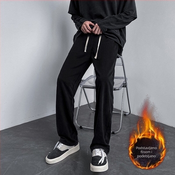 Hlače za visoke muškarce, jesen-zima, ravni kroj 190, s fleece podstavom i padajućom siluetom, sportske casual hlače, duge noge, duljina 120 cm