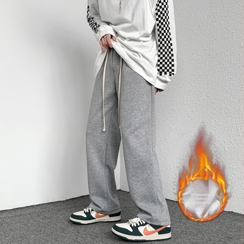 Hlače za visoke muškarce, jesen-zima, ravni kroj 190, s fleece podstavom i padajućom siluetom, sportske casual hlače, duge noge, duljina 120 cm