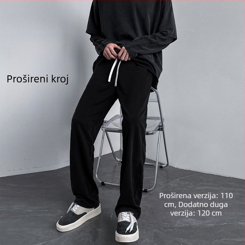 Hlače za visoke muškarce, jesen-zima, ravni kroj 190, s fleece podstavom i padajućom siluetom, sportske casual hlače, duge noge, duljina 120 cm