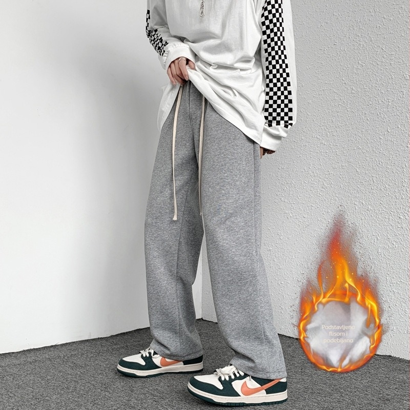 Hlače za visoke muškarce, jesen-zima, ravni kroj 190, s fleece podstavom i padajućom siluetom, sportske casual hlače, duge noge, duljina 120 cm