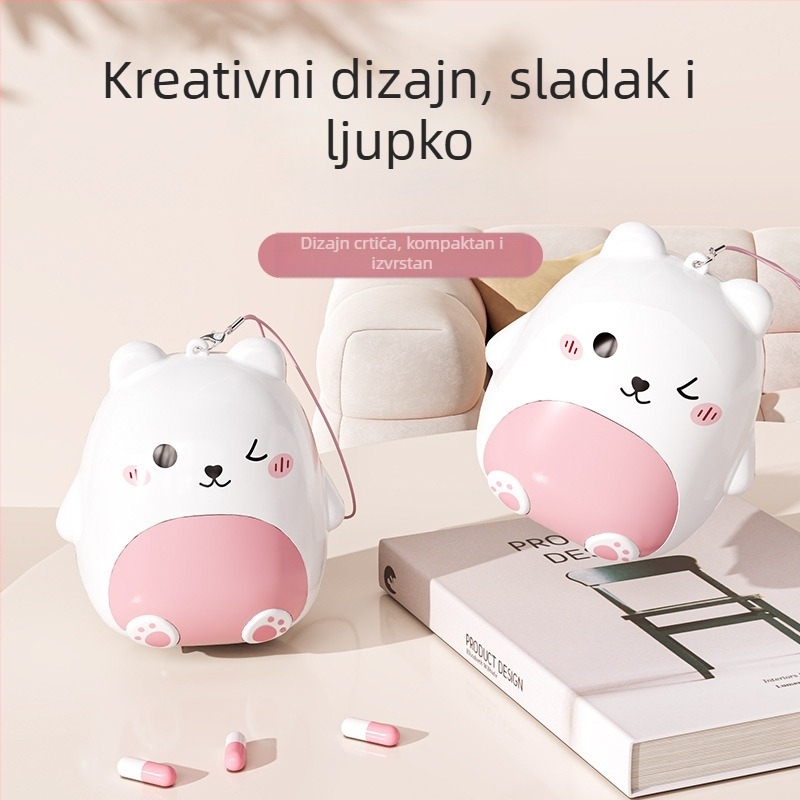 Mini prijenosna kutija za lijekove s likom medvjedića, kutija za nakit, pet odjeljaka sa zatvaračem, za putovanja