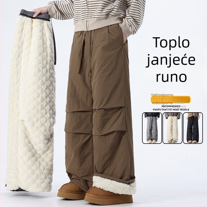 2025 Muške hlače za jesen-zimu od najlona s fleece podstavom, tople, paratrooper stil, široke nogavice