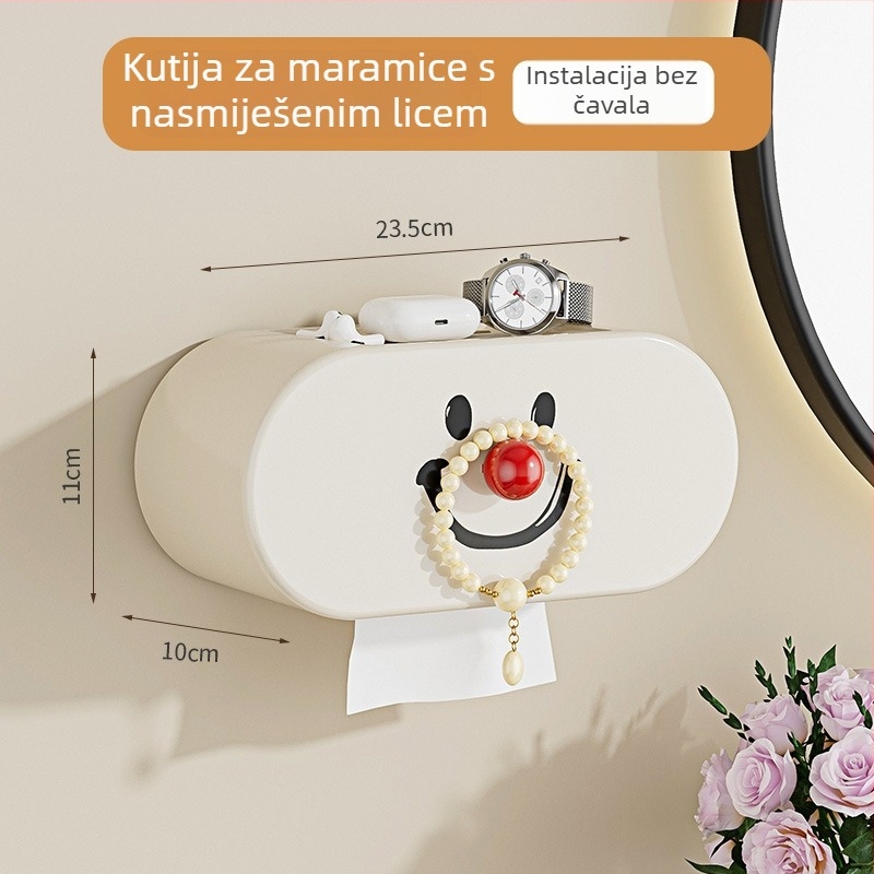 Kutija za maramice s osmijehom, bez bušenja, za kupaonicu, dnevni boravak, kuhinju i spavaću sobu