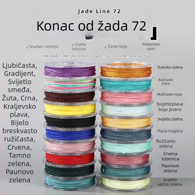 Šareni jade vlakno, duljine 12 m, promjera 0,8 mm, ručno izrađeno DIY pletene narukvica konopac sa kineskim čvorom stilom