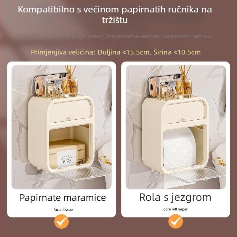 Višenamjenska kutija za maramice s gornjim skladišnim prostorom za kupaonicu, WC i spavaću sobu