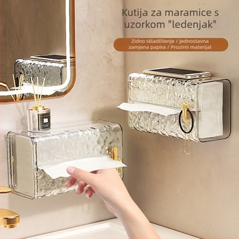 Kutija za maramice za stolna, uzorak ledenog, moderni minimalistički dizajn, zidna montaža, vodootporna, višenamjenska za kupaonicu