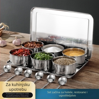 Set posuda za začine od nehrđajućeg čelika s poklopcem, extra veliki, kuhinjski, s osam i šest pretinaca.