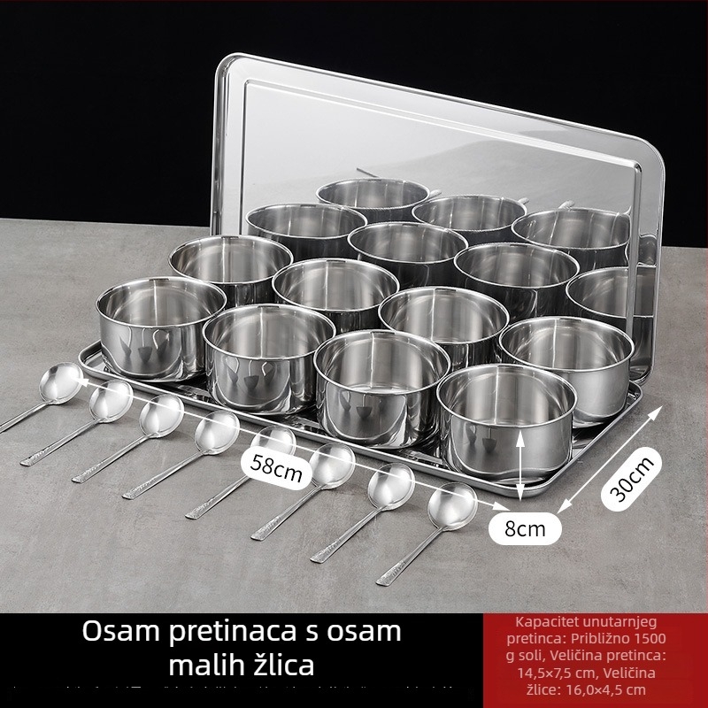 Set posuda za začine od nehrđajućeg čelika s poklopcem, extra veliki, kuhinjski, s osam i šest pretinaca.