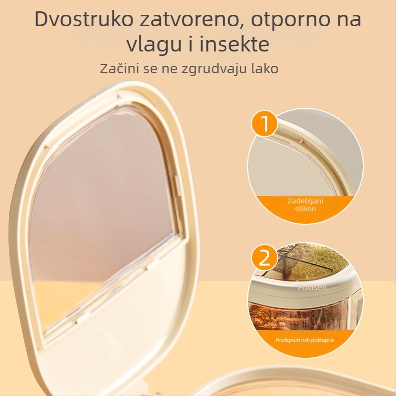 Set posuda za začine s integriranim dizajnom i više pretinaca; plastične posude za sol i natrijev glutamat