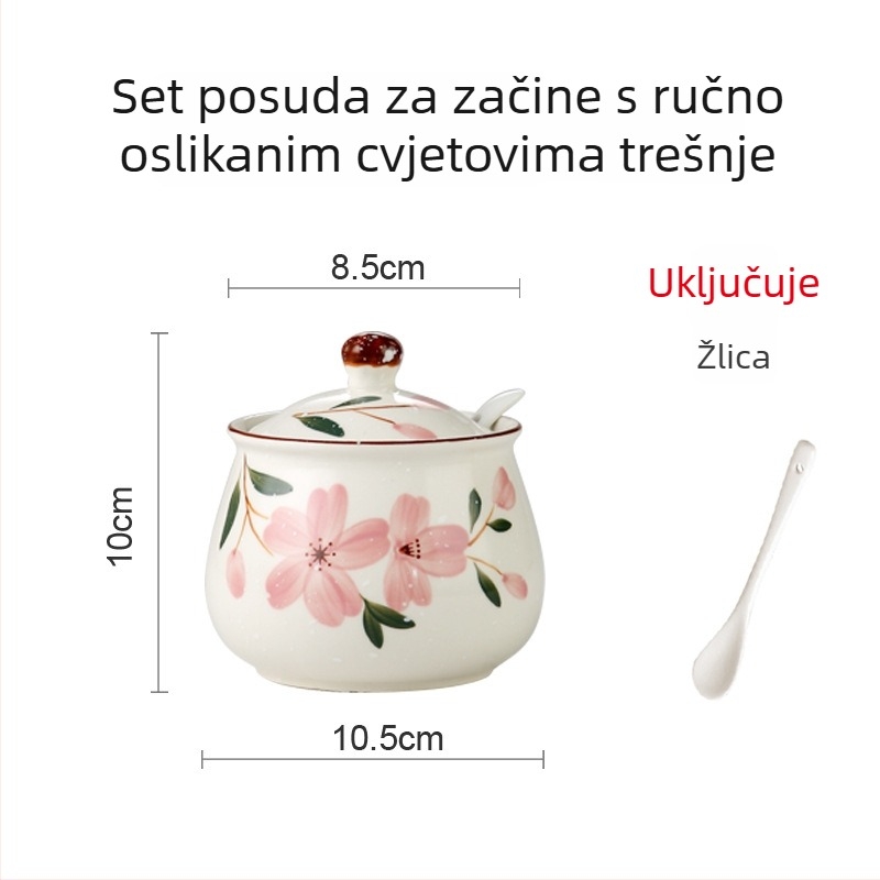 Japanski stil, ručno oslikan keramički set posuda za začine — posude za ulje i sol u kuhinji.