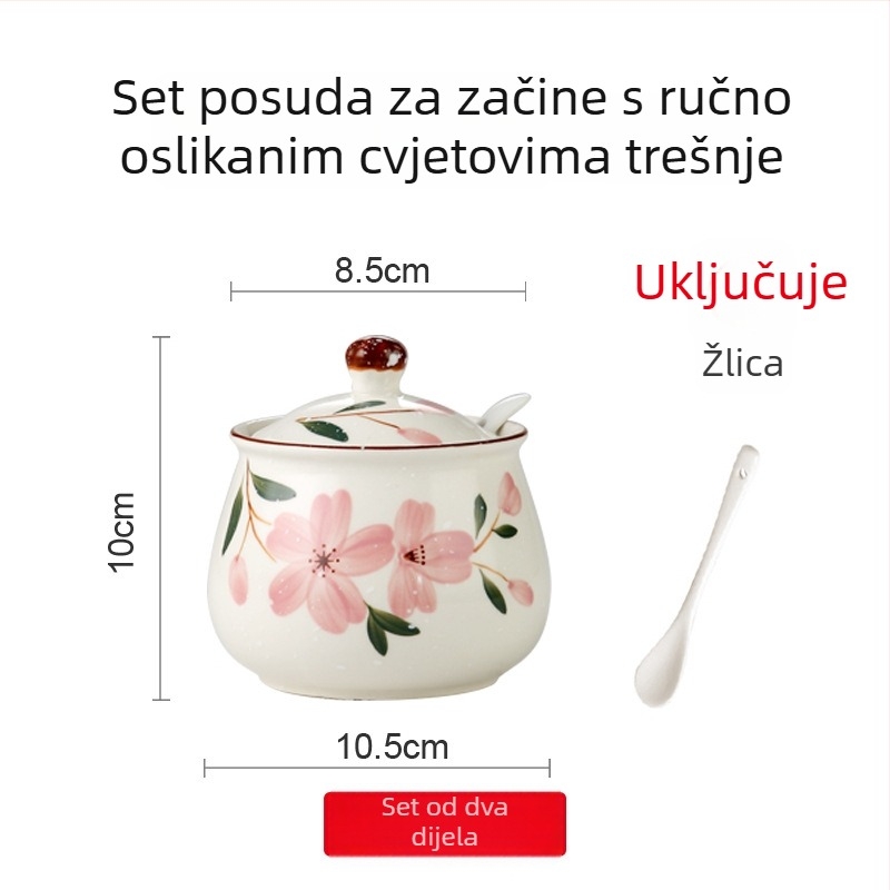 Japanski stil, ručno oslikan keramički set posuda za začine — posude za ulje i sol u kuhinji.