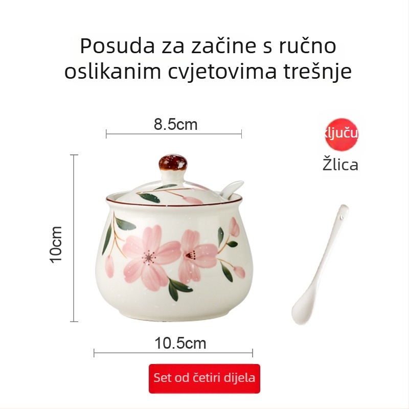 Japanski stil, ručno oslikan keramički set posuda za začine — posude za ulje i sol u kuhinji.