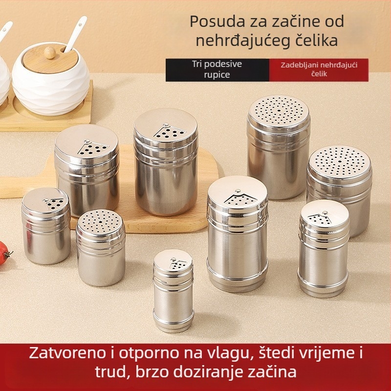 Nehrđajući čelični posuda za začine velikog kapaciteta, za kuhinju i roštilj; posipavanje papra u prahu, čili praha i kima