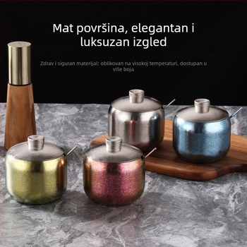Čist titanski posuda za začine, korejskog stila, zlatni dizajn, s žličicom za chilli ulje i sol, kreativna posuda za roštilj